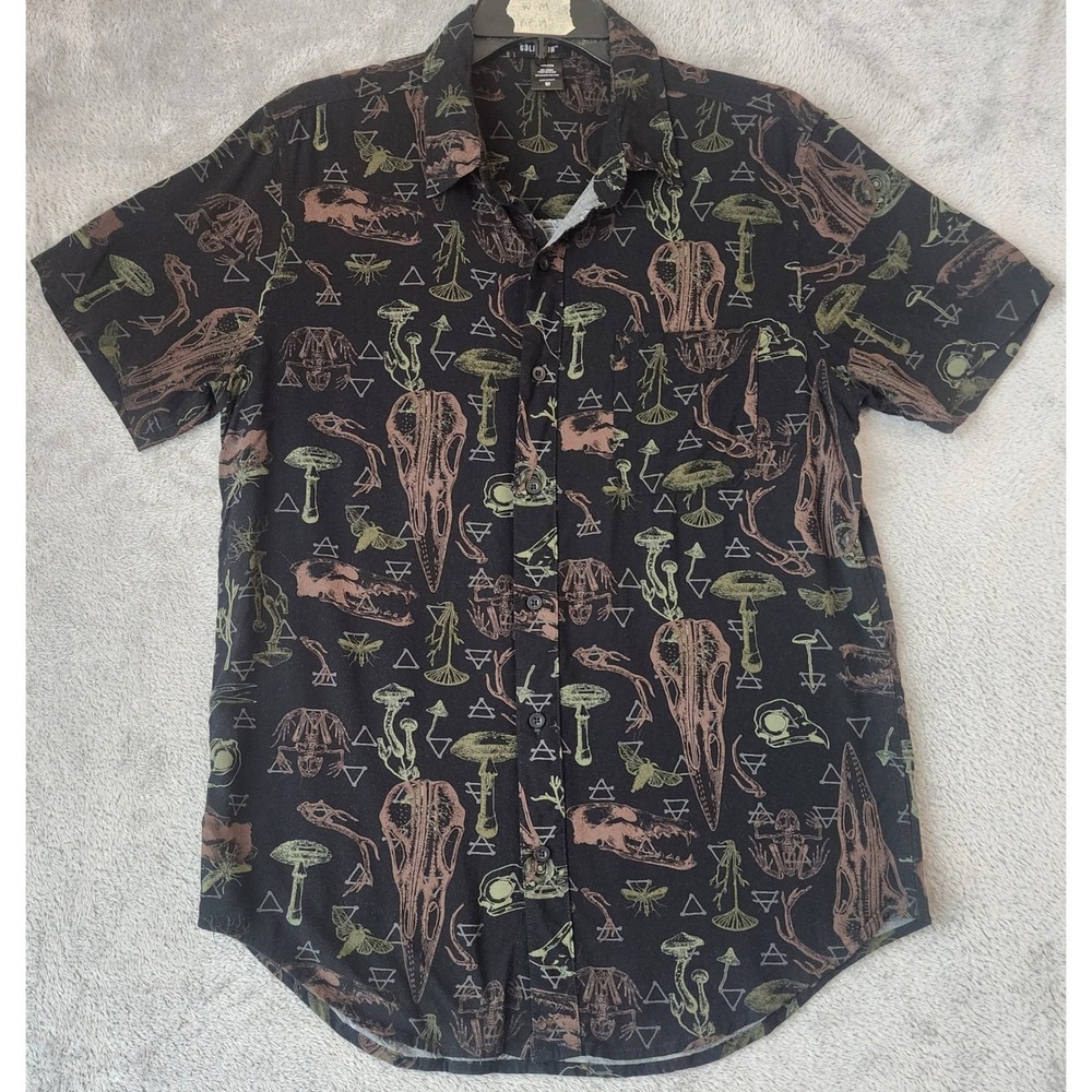 Social Collision Shirt Mens Medium Black Skull Mushroom Occult Short Sleeve